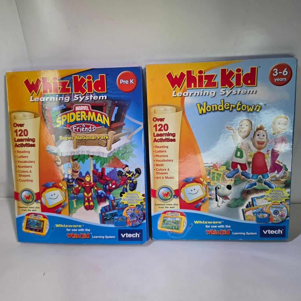 VTech Whiz Kid Learning System Game Lot Spider-Man National Park & Wondertown